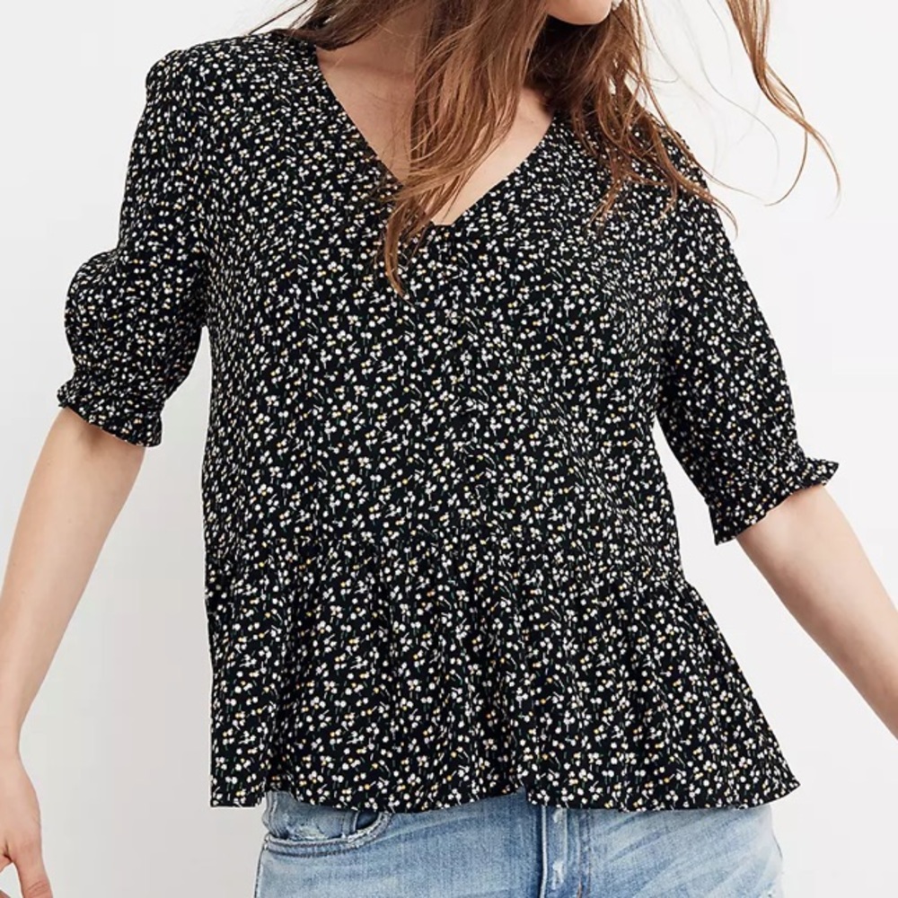 Madewell Courtyard Ruffle Hem Top in Playground Posies Sz S